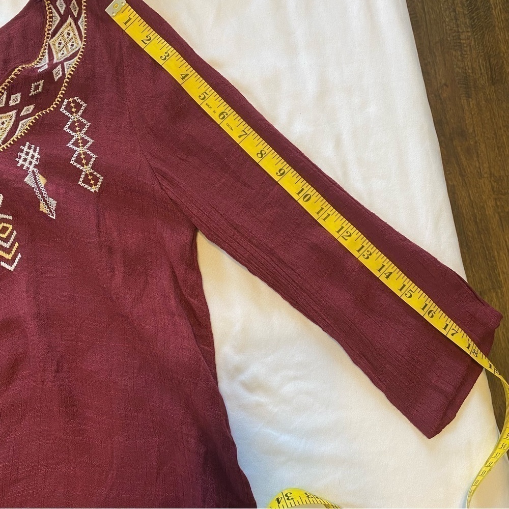 Monoreno Tunic Dress Boho Top Burgundy Non Iron M - Picture 9 of 13